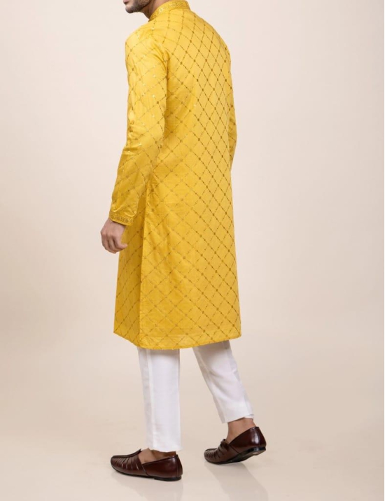 Yellow Sequin Embroidery Chikankari Kurta