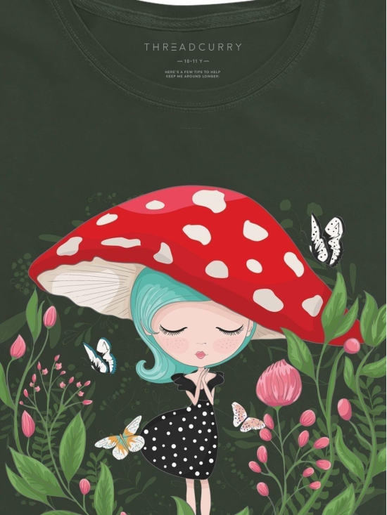 Mushroom Girl Tshirt-10-11 Years / Olive Green