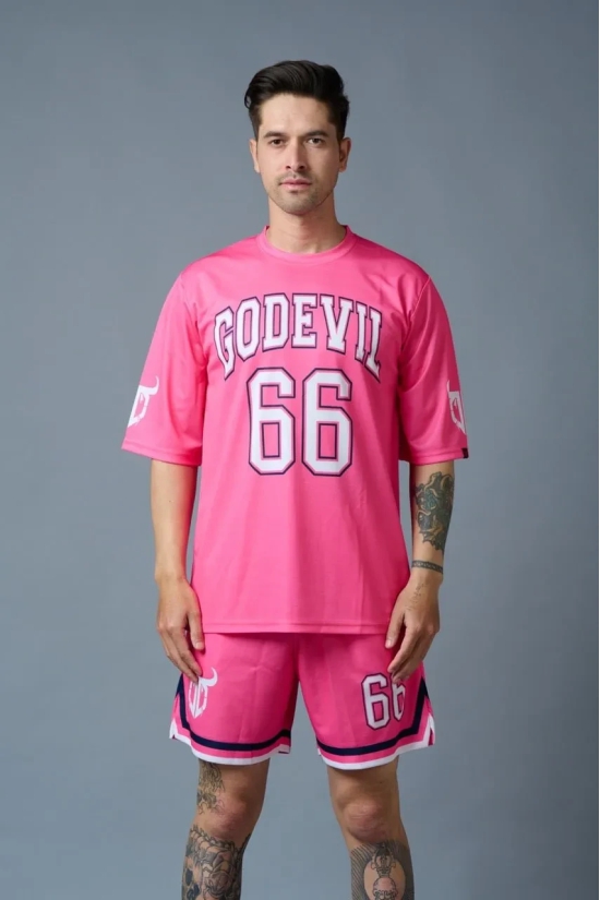 Go Devil 66 Printed Pink Polyester Co-ord Set for Men XXL