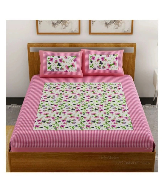 Uniqchoice Cotton Double Bedsheet with 2 Pillow Covers - Pink