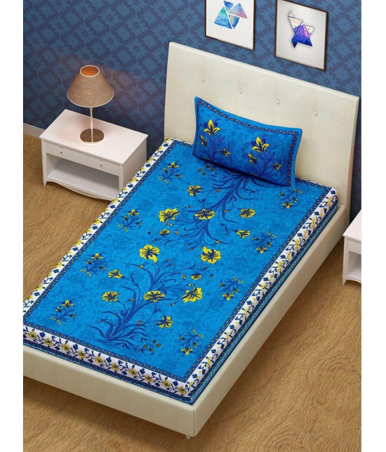 URBAN MAGIC - Blue Cotton Single Bedsheet with 1 Pillow Cover - Blue