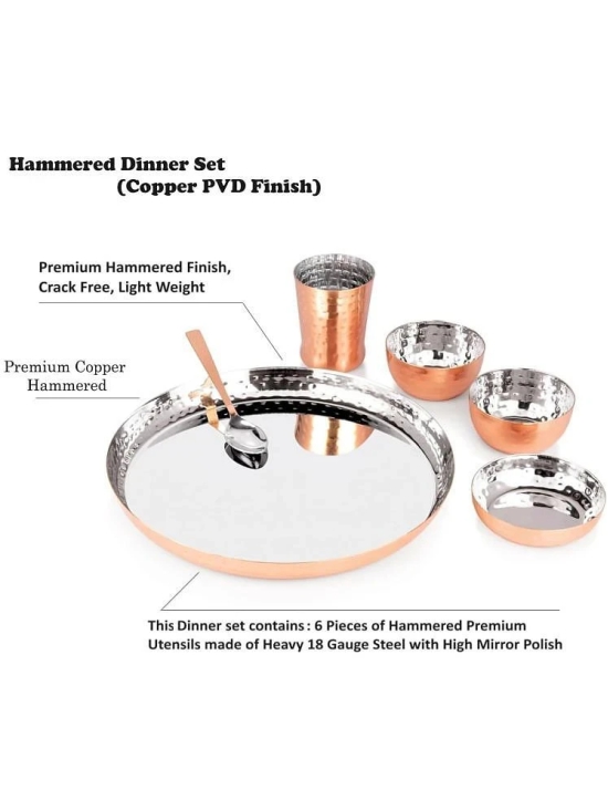 Dynore 6 pc Hammered Dinner Set Plain Stainless Steel Dinner Set ( Pack of 6 ) Gold - Gold