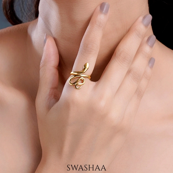 Oni Snake 18K Gold Plated Ring-Gold