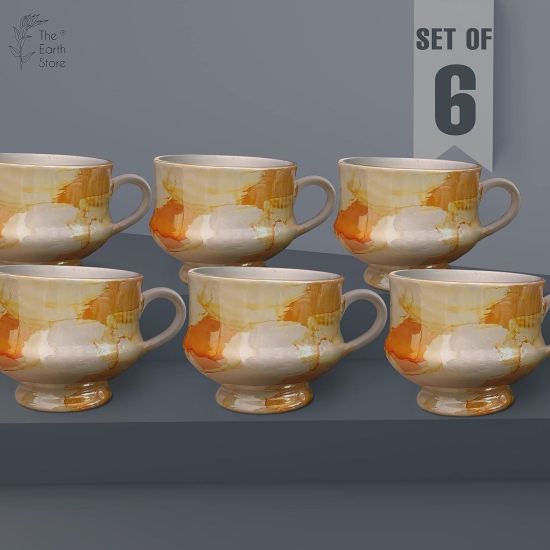 The Earth Store Handcrafted Ceramic Flicker Zest Microwave Safe Chai/Tea Cups Serving Tea Cups Set of 6 Ideal for Friends, Anniversary, Birthday