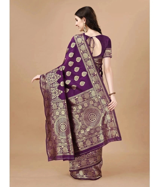 LEELAVATI Banarasi Silk Embellished Saree With Blouse Piece - Purple ( Pack of 1 ) - Purple