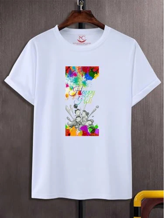 NITYANAND CREATIONS Round Neck White Holi T-Shirt for MEN-HOLI-T-SHIRT-11525-L