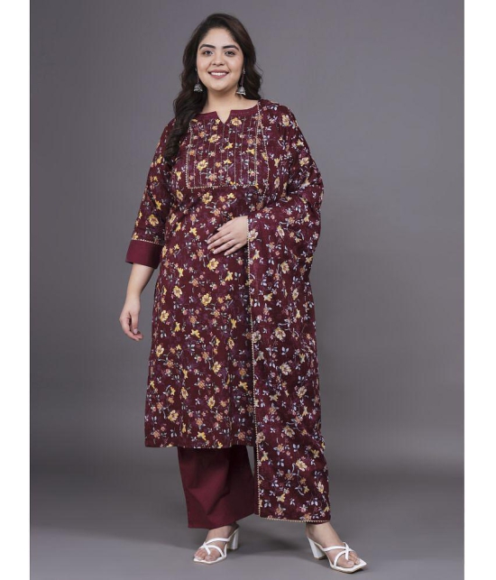 Tissu Cotton Printed Kurti With Palazzo Women''s Stitched Salwar Suit - Maroon ( Pack of 1 ) - None