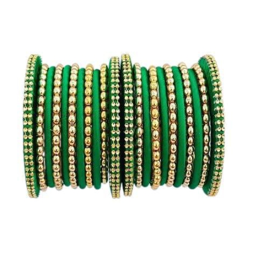 Stylish Alloy Women & Girl's Bagdi Thread Golden Moti Bangles | Golden Bangles | Alloy Bangles | Bagdi Thread Bangles | Fashion Bangles-100 (Green, 2.8)