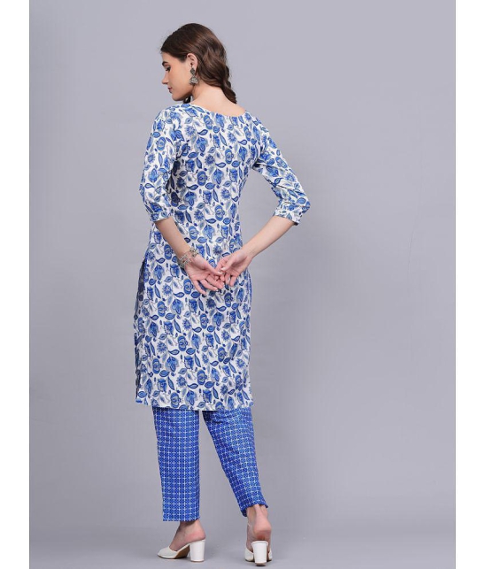 JC4U Cotton Printed Kurti With Pants Womens Stitched Salwar Suit - Blue ( Pack of 1 ) - None