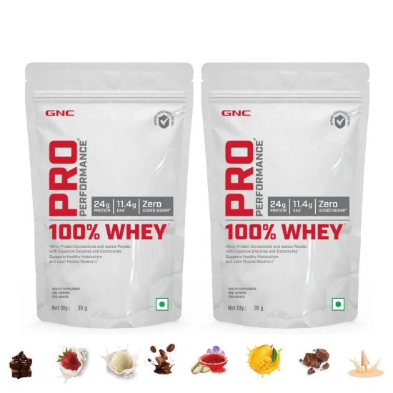 GNC Pro Performance 100% Whey Protein Sachets 35gm (Pack of 2) Kesar Pista Strawberry