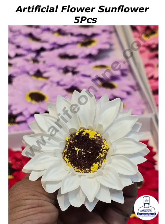 CAKE DECOR™ Scented Sunflower Artificial Flower For Cake Decoration ( 5 Pcs pack )-WHITE