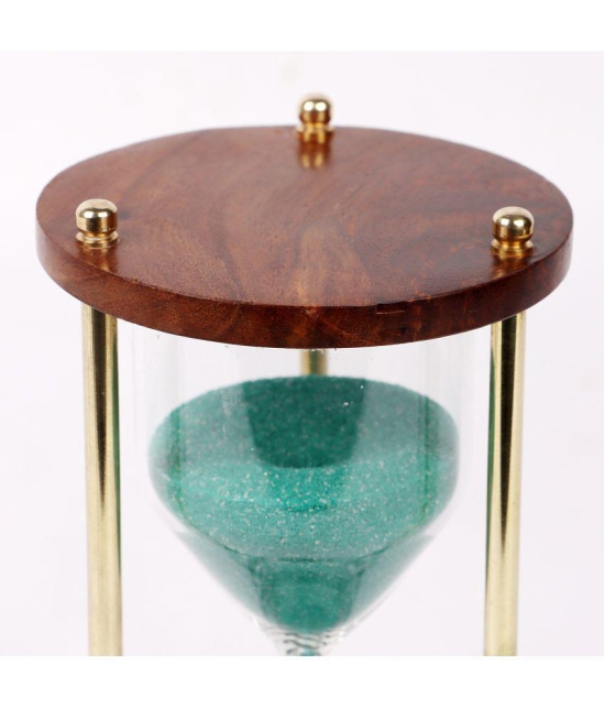 HOMETALES - Brass and Wood Green Sand Timer Showpiece 14 cm