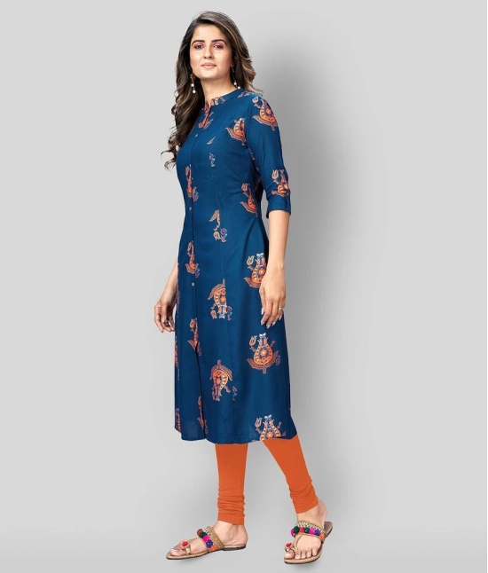 Vbuyz - Blue Rayon Womens Front Slit Kurti ( Pack of 1 ) - XL