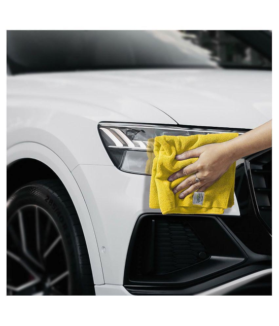 SOFTSPUN Microfiber Cloth - 4 pcs - 40x40 cms - 340 GSM Yellow - Thick Lint & Streak-Free Multipurpose Cloths - Automotive Microfibre Towels for Car Bike Cleaning Polishing Washing & Detaili