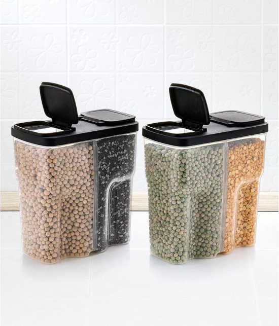 HOMETALES Dal/Grocery/Masala Plastic Black Dal Container ( Set of 2 ) - Black