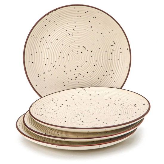 Handcrafted Reactive Glaze Ceramic Dinner Plates, 4 Pieces Serving for 4, Microwave and Dishwasher Safe, Bone-ash Free, Full Plate Set Crockery for Dining and Gifting, Begie