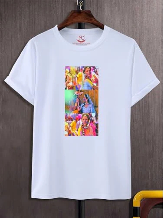 NITYANAND CREATIONS Round Neck White Holi T-Shirt for MEN-HOLI-T-SHIRT-11557-S