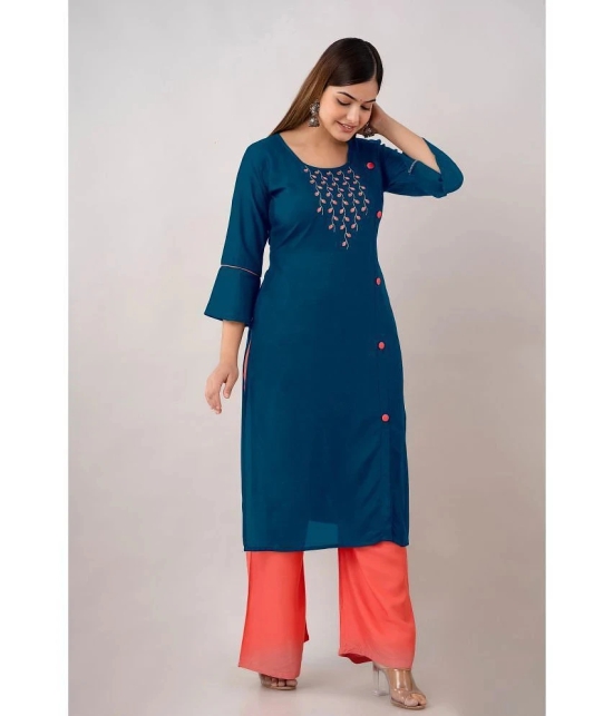 Kapadia - Teal Rayon Womens Straight Kurti ( Pack of 1 ) - None