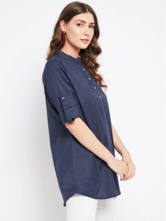 Women Blue Mandarin Collar Tunic