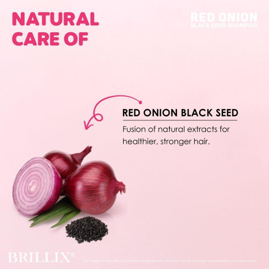 BRILLIX RED ONION BLACK SEED SHAMPOO - for Hair Fall Control, Restore Shine, Softness & hair Strength - 300 ml