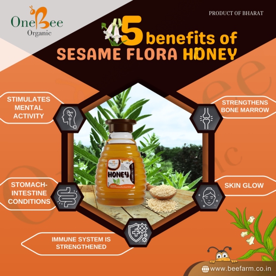 ONE BEE ORGANIC Honey | Sesame Honey/Til Flora Honey | Natural Flora Honey - 280 GM.