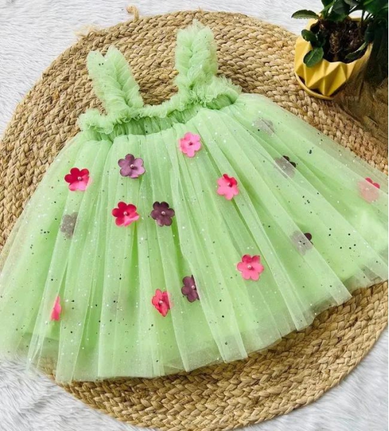 Cutedoll Parrot Sparkle Flower Pattern Kids Party Frock Dress-4-5 Year