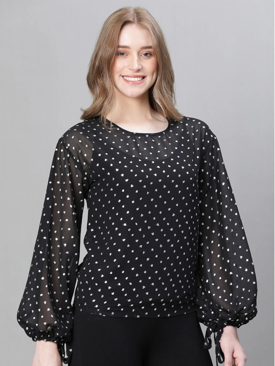 Oxolloxo Abstract Printed Round Neck Puff Sleeve Regular Top