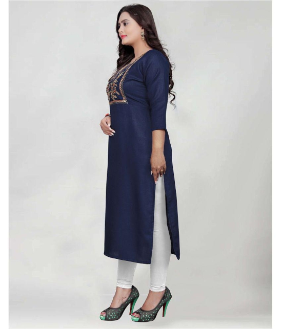 BROTHERS DEAL - Navy Cotton Blend Women's Straight Kurti ( Pack of 1 ) - None