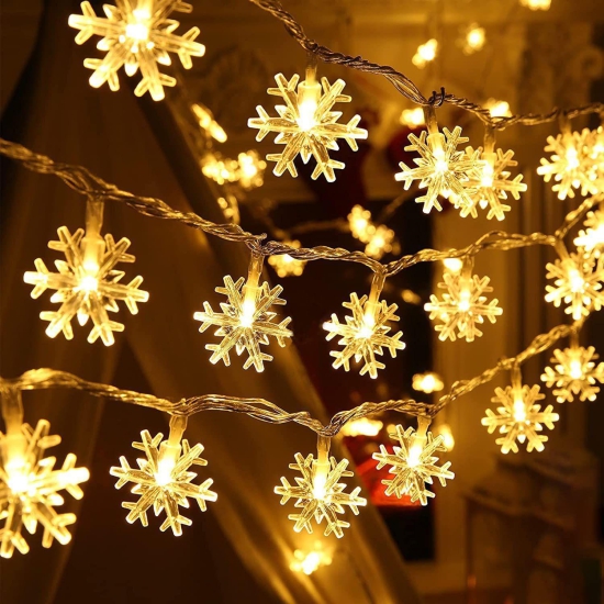 14 LED Snow Flake Fairy Lights Waterproof Indoor Outdoor for Decoration (Warm White)-Free Size