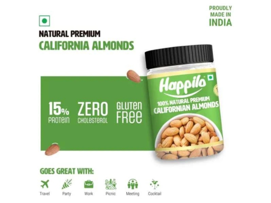 Happilo 100% Natural Premium Californian Almonds 250g Jar