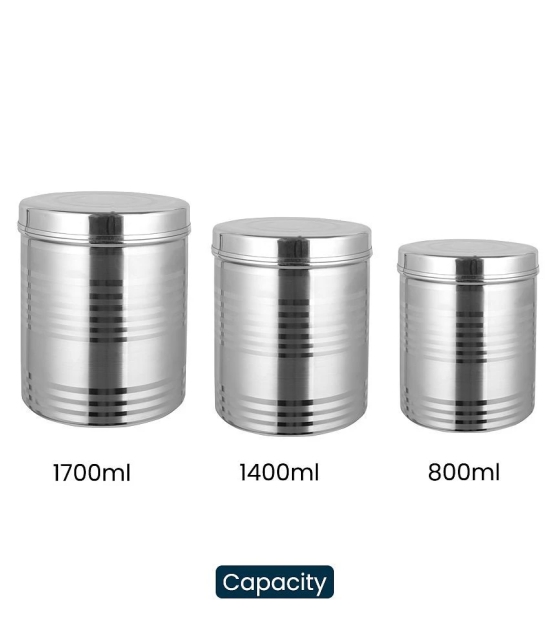 HOMETALES Stainless Steel Deep Dabba/ Food Storage Container 1700ml, 1400ml,800ml,Silver(3U) - Silver