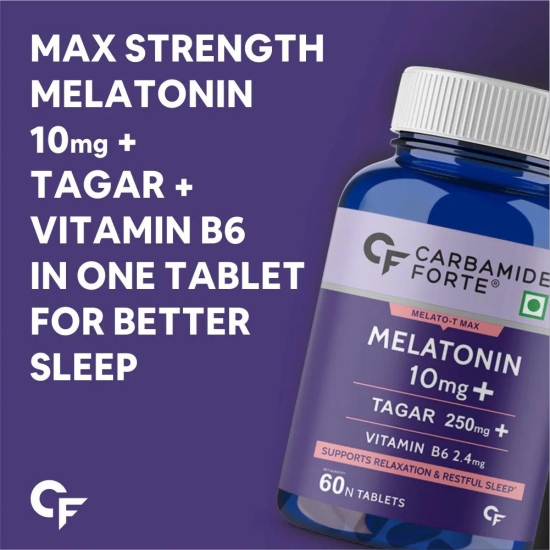 Carbamide Forte Melatonin 10mg with Tagar 250mg Sleeping Aid Pills - 60 Veg Tablets