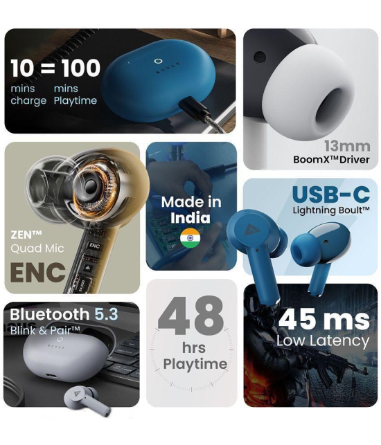 Boult Audio AirBass W40 Bluetooth True Wireless (TWS) In Ear 45 Hours Playback Powerfull bass IPX5(Splash & Sweat Proof) Blue