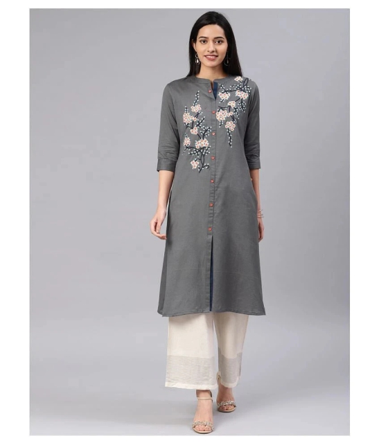 Alena Grey Cotton Straight Kurti - M