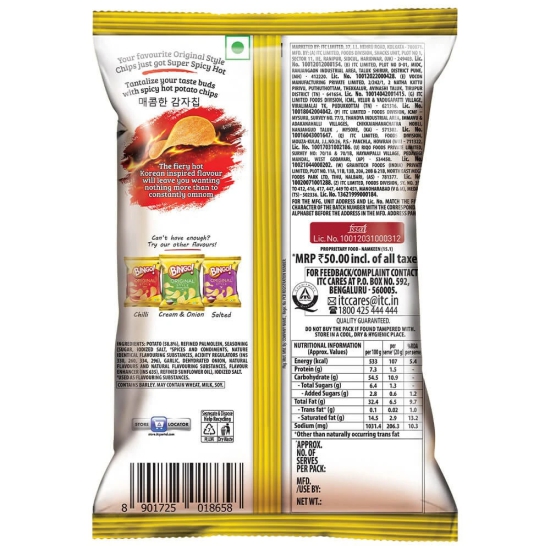 Bingo! Original Hot & Spicy Korean Style Potato Chips, 90 Gm