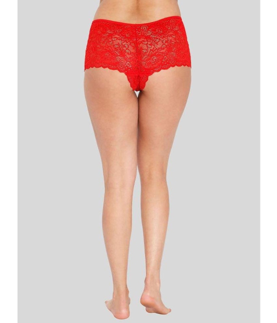 ILRASO - Red Lace Self Design Women's Boy Shorts ( Pack of 1 ) - None