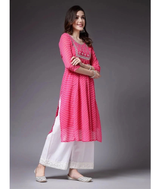 Stylum Georgette Printed Straight Womens Kurti - Pink ( Pack of 1 ) - None