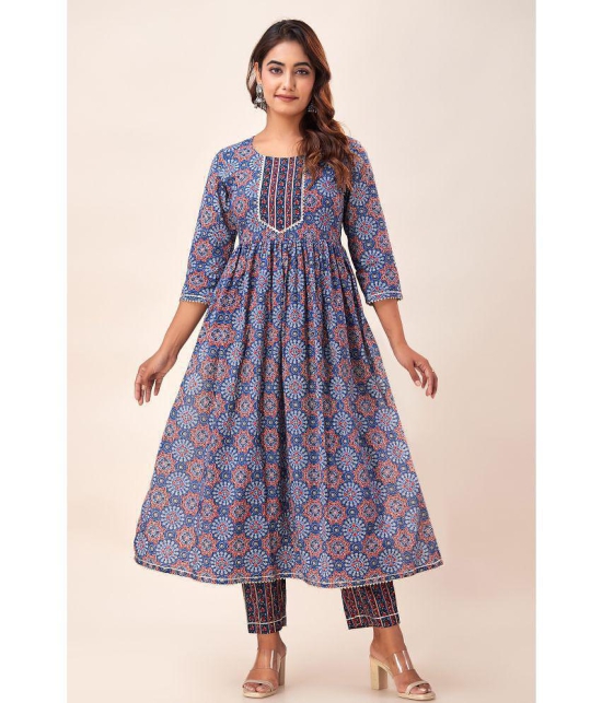 FabbibaPrints Cotton Printed Anarkali Women's Kurti - Blue ( Pack of 1 ) - None