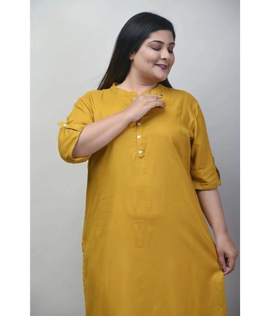 Swasti Cotton Blend Printed Straight Womens Kurti - Mustard ( Pack of 1 ) - None