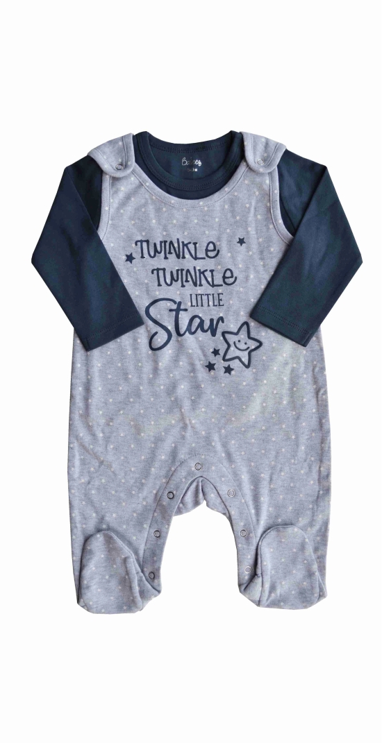 Grey Romper With Star Print And Blue T-Shirt (100% Cotton Interlock Biowash)