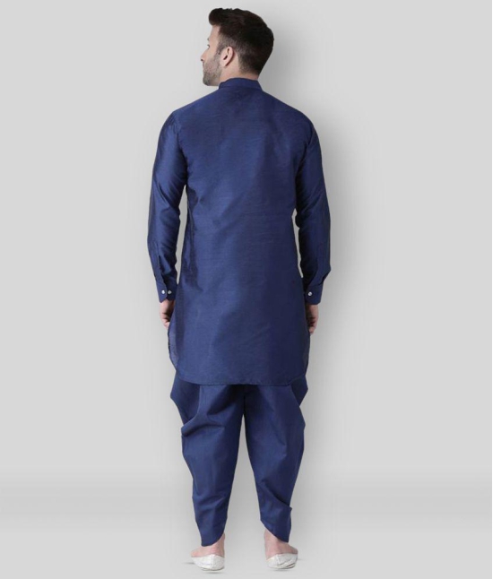 Hangup - Navy Silk Regular Fit Mens Dhoti Kurta Set ( Pack of 1 ) - None