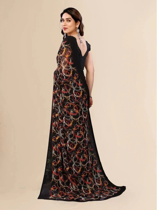 ANAND SAREES Chiffon Printed Saree With Blouse Piece - Black ( Pack of 1 ) - Black