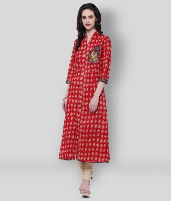 Divena - Red Cotton Womens Front Slit Kurti ( Pack of 1 ) - None