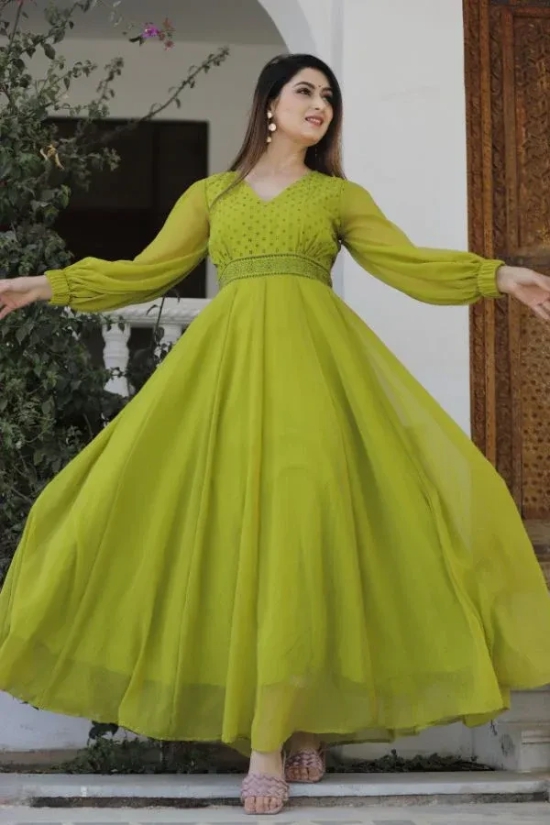 Green Hand Block Printed Anarkali Set M