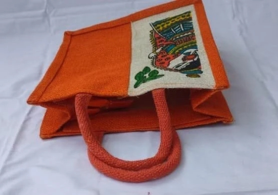 Sonchiraiya Printed Orange Jute Bag