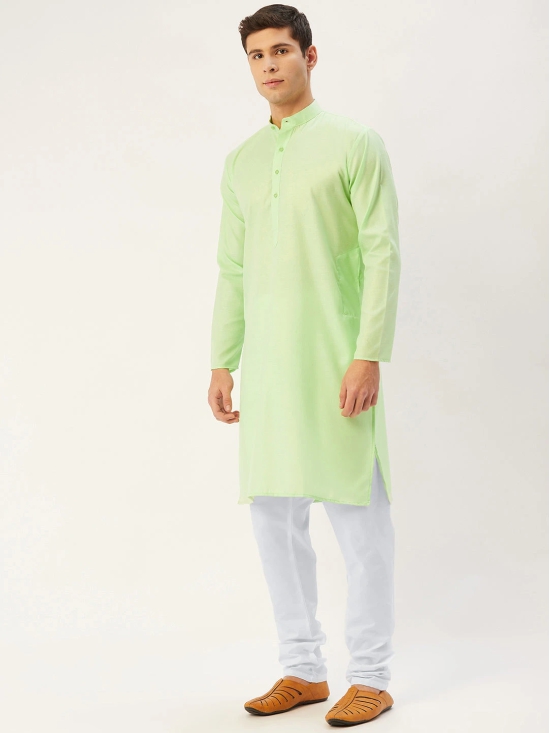 Jompers Mens Lime Cotton Solid Kurta Only-XL / Green