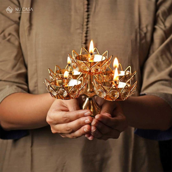 Crystal 5 Brass Diya