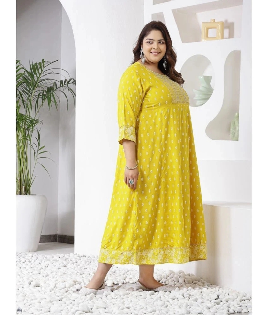 Little More By Stylum Rayon Embroidered Anarkali Womens Kurti - Mustard ( Pack of 1 ) - None