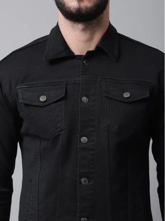 Rodamo Men Black Denim Cotton Jacket with Patchwork