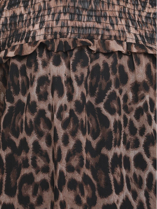 Oxolloxo Brown Animal Satin A-Line Dress